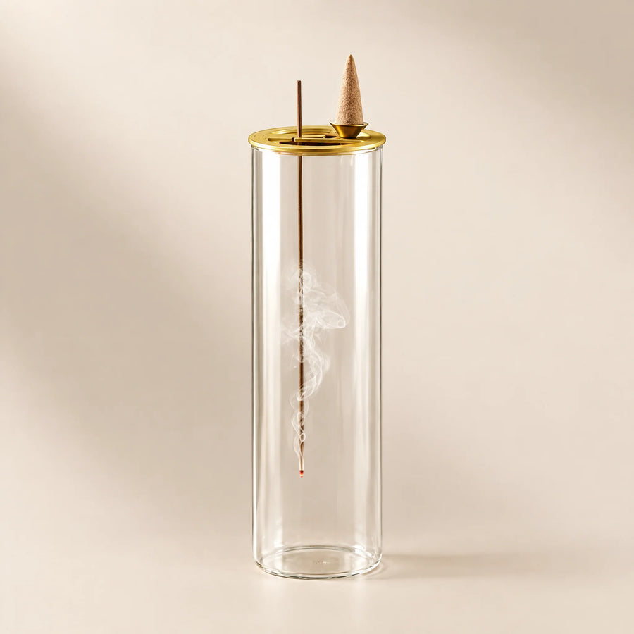 Tall Round Glass Backflow Incense Holder, front view