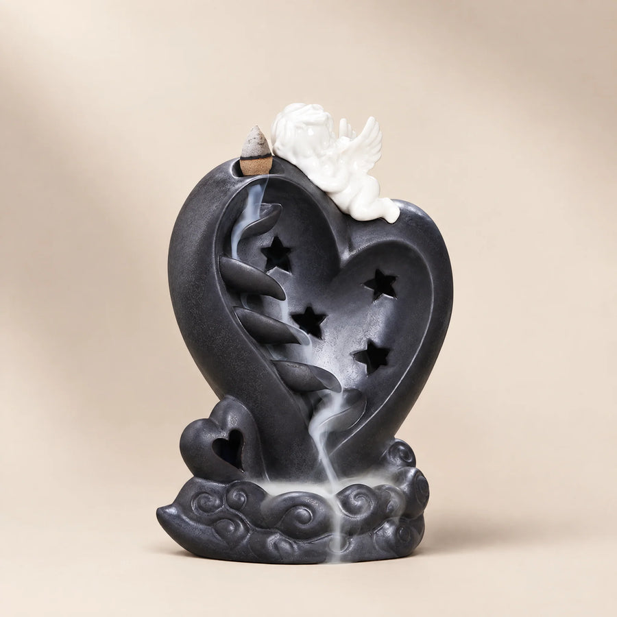 Angel Heart Ceramic Backflow Incense Burner, front view
