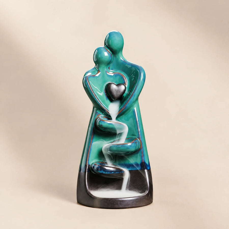Embracing Couple Ceramic Backflow Incense Burner, front view