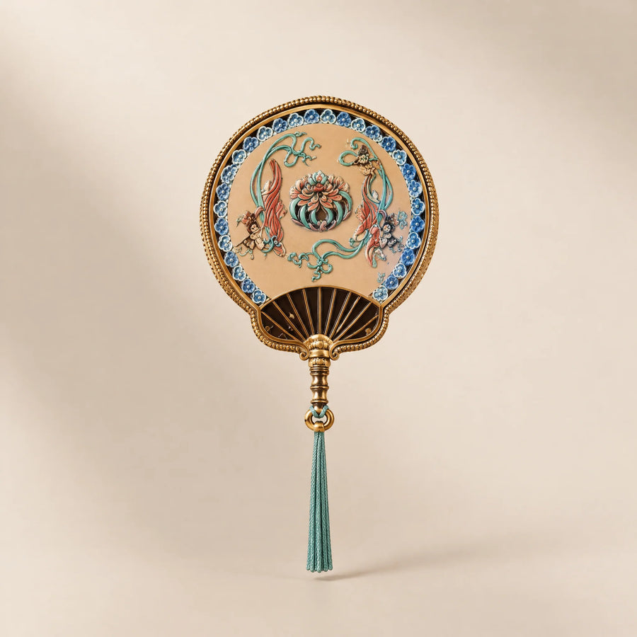Enamel Fan Shaped Mini Incense Burner, front view